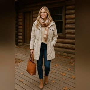 GAP Women’s Cream Utility Parka Jacket Hooded Long Coat